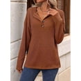 thumbnail image 5 of Womens Henley Long Sleeve Fall V Neck Fashion Dreesy Casual Tunic Sweaters Clothes Trendy Work Outfits Caramel Color XXL, 5 of 7