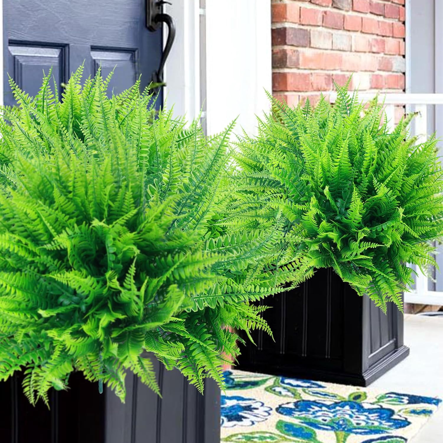 24 Pcs Artificial Boston Ferns for Outdoors UV Resistant Greenery Stems Faux Shrubs Plants for Garden Front Porch Table Window Box Home Decorations