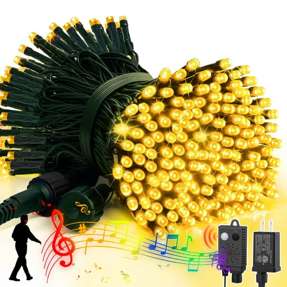 LAMPHOME 33ft Music Christmas Mini Lights (Green Wire),100 LED Fairy Starry String Light Plug in for Indoor Outdoor Xmas Tree Wedding Party Decoration (Yellow)