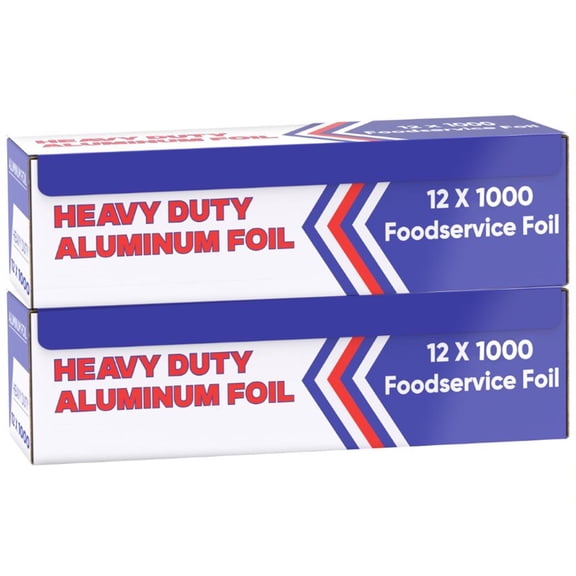 Heavy Duty Aluminum Foil Wrap Commercial Grade 1000ft Foil Wrap for Food Service Industry - Strong Silver foil, 12 inches by 1000 Feet (2-Boxes)