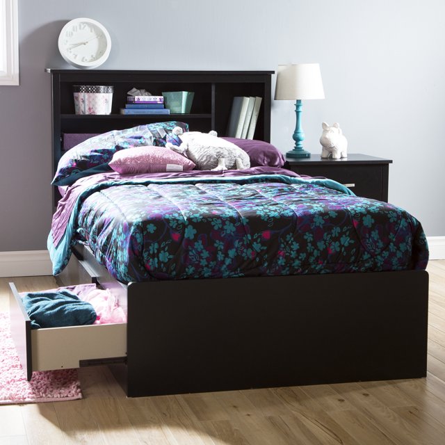 South Shore Step One Twin Mates Bed with 3 Drawers, in Pure Black