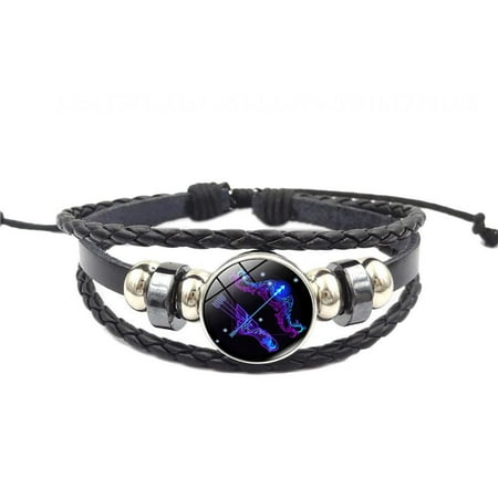 

SterneMond Bracelets Personality PU Leather Twelve Constellations Pendant Weave Bracelet Clothes Accessories for Men and Women