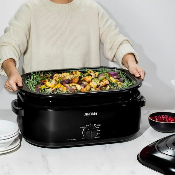 18Qt Roaster Oven with Self-Basting Lid, Fits 22-lb Turkey, Adjustable Temperature, Keep Warm, Black