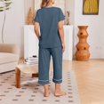 thumbnail image 5 of Womens 2 Piece Capri Sets,V Neck Short Sleeve Casual Matching Sets,Summer Loungewear Set with Elastic Waist Pants,Soft Lightweight Comfy Outfit for Daily Wear Navy L, 5 of 6