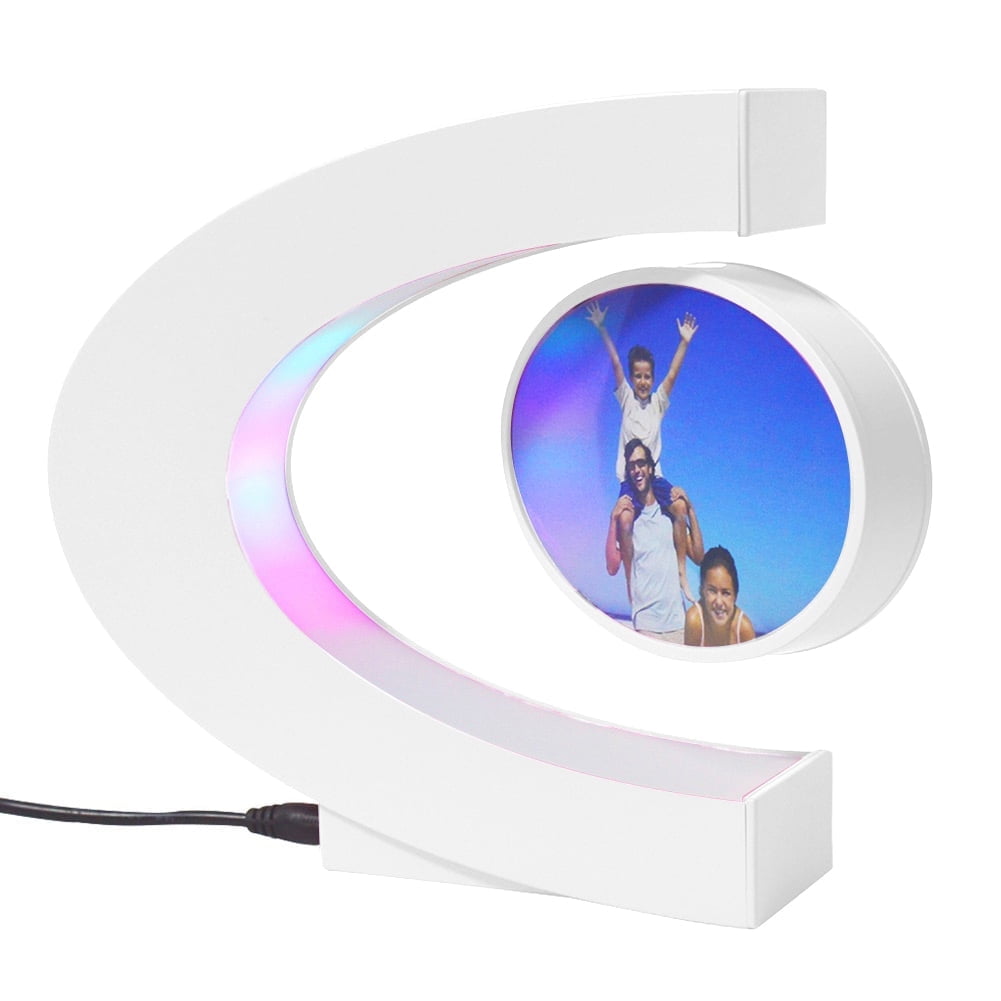 VGAzer Magnetic Levitation Picture Frame C Shape with LED Night Light,Cool Levitating Photo Frame Display Stand ,Floating Rotating,Modern Art Decor,Personalized Birthday Wedding Gift