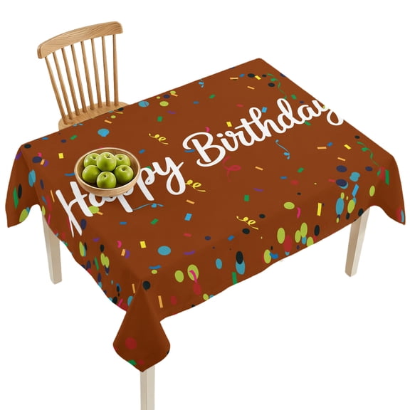 Rectangle Tablecloth-60x84in,Happy Birthday Words on Brown Waterproof Table Cloth Kitchen Dining Tables Cover for Indoor Outdoor Wedding Holiday Party,Ribbons Colorful Points