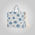thumbnail image 2 of Corduroy Composite Fabric Tote Bag Magnetic Snap Large Capacity Crossbody Bag Beige Shoulder Strap Indigo Palm Pattern, 2 of 7