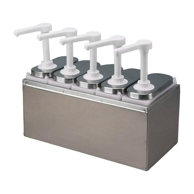 Sauce Pump Dispenser Salad Seasoning Sauce Pump Station Durable 1.4L Pump Container Dispensing Tool Condiment Pump Dispenser For Home Commercial Use Five head