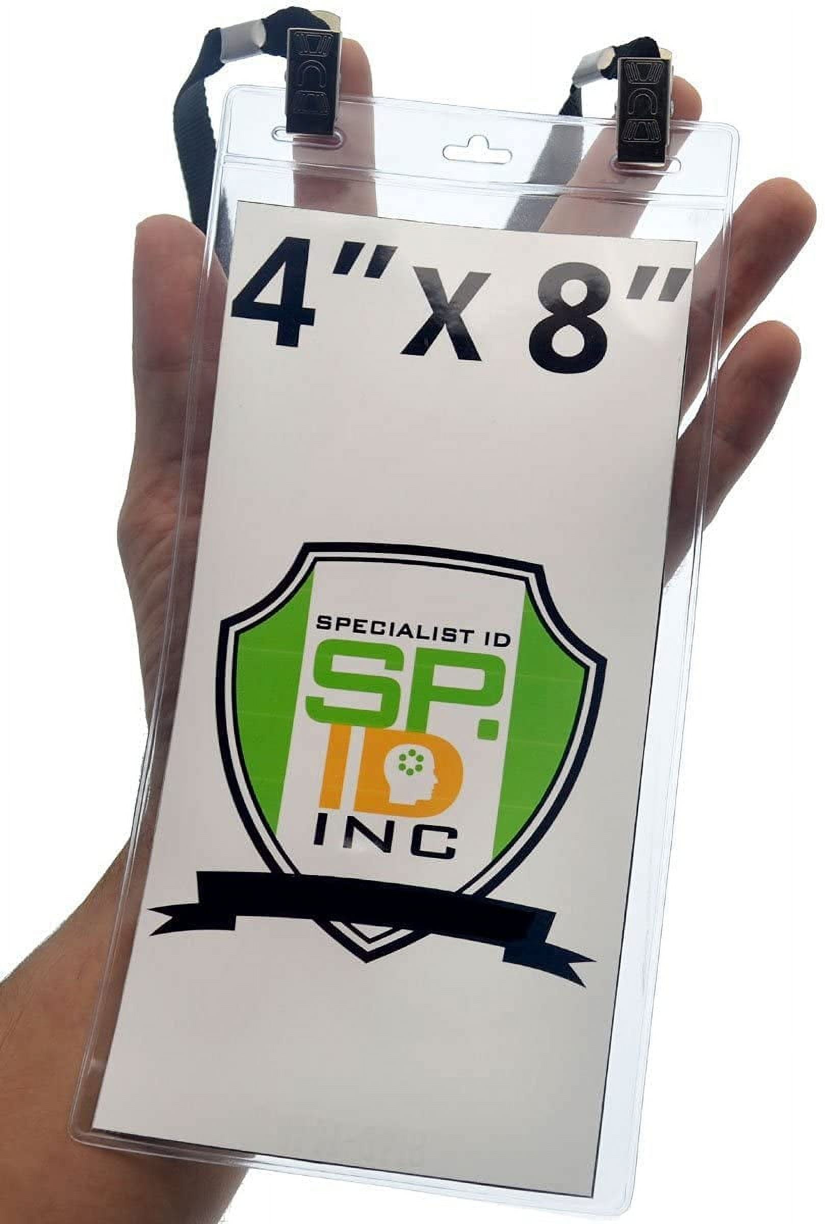 25 Pack - 4 x 8 Inch Extra Large Ticket & Event Credential Badge Holders with Double Sided Lanyards with Two Bulldog Clips, by Specialist ID (Black)