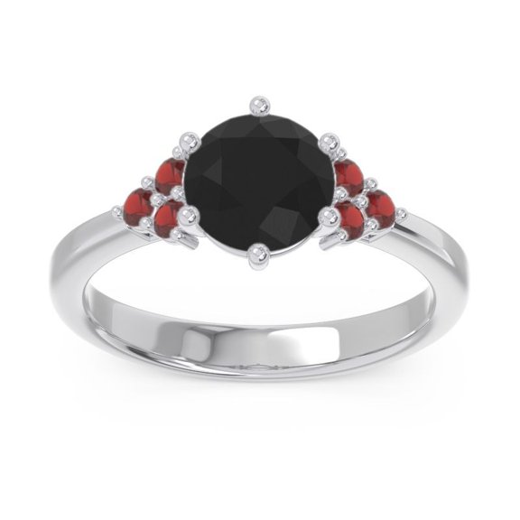 Diamond-Capitals 2.15 Carat Sparkle Round Cut Black Onyx & Garnet Gemstone Bridal Ring for her Solid 14K White Gold Size 7