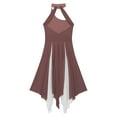 thumbnail image 6 of Alvivi Women Halter Mesh Color Block Leotard Dress Lyrical Modern Contemporary Ballet Dancewear Reddish Brown S, 6 of 7