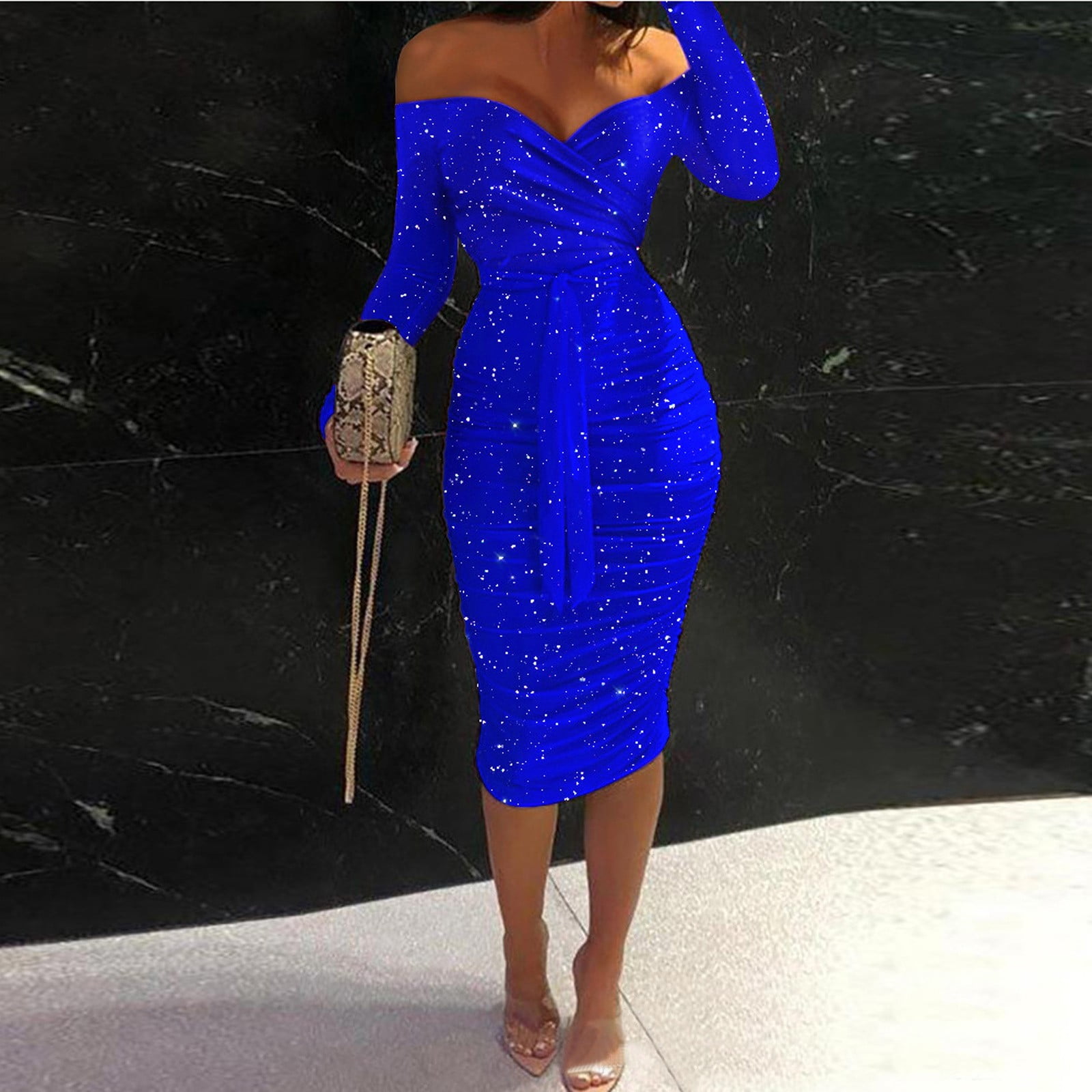 Roliyen Midi Dresses For Women V-Neck 