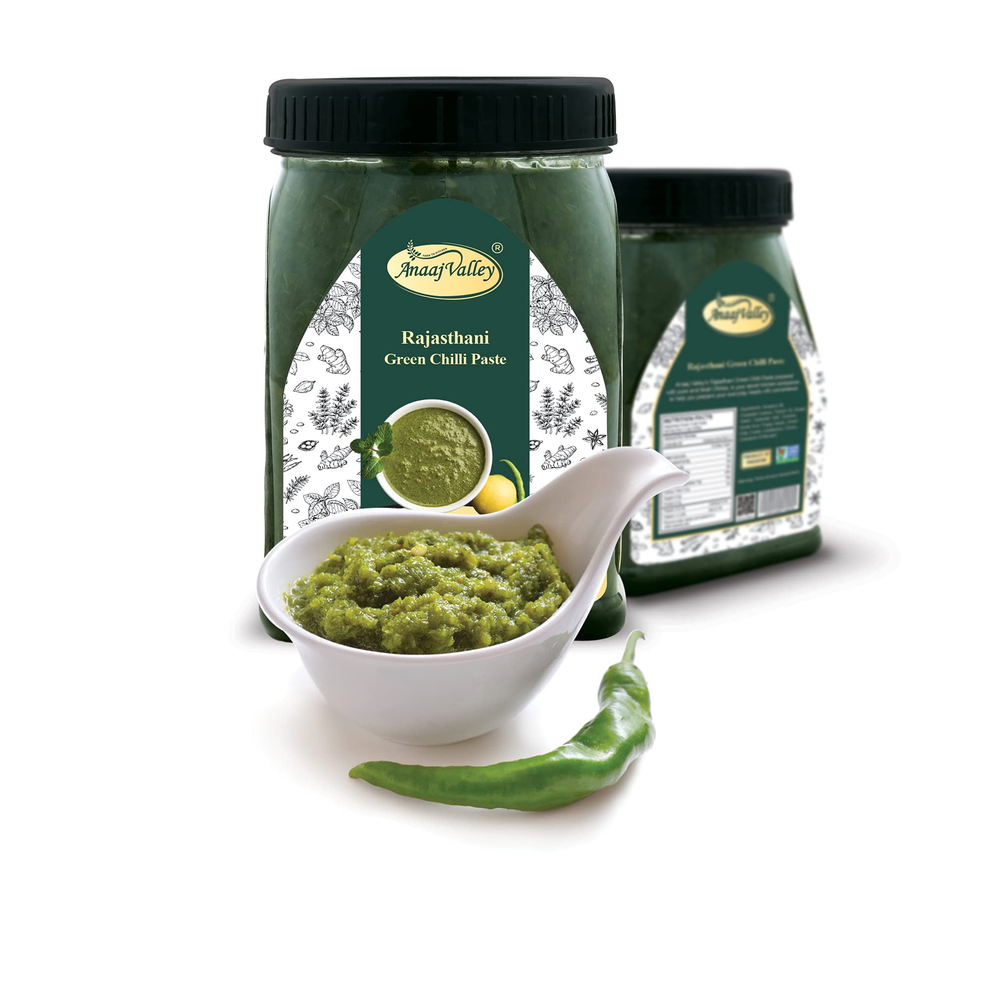 ANAAJ VALLEY Green Chili Paste – 350g Fresh Green Chili Paste ...