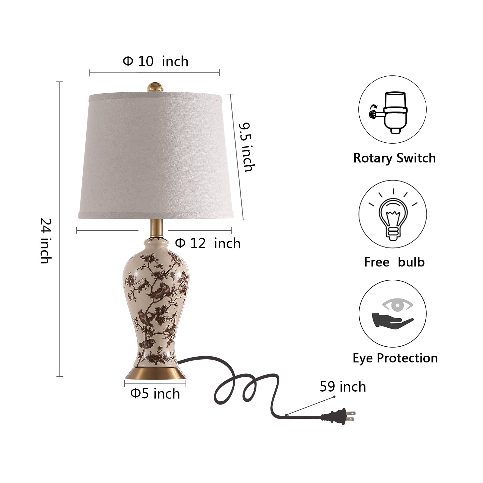 JUJUYUYOP  24"Classic Chinese-Style Ceramic Table Lamps Set of 2, Suitable for Bedside Tables, Living Rooms, and Entryways (Bulb Included)