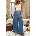 thumbnail image 5 of Women's Sail Blue Plus Size Wide Leg Denim Pants – Ruffled, Casual Spring Style [ZhiHiMeRi] | 4X, 5 of 12