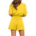 thumbnail image 4 of SHOPESSA Womens Shorts Summer Plus Size Fashion Solid Color Pocket Summer V-Neck Short Sleeve Button Tie Jumpsuit XXL on, 4 of 7