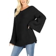 thumbnail image 4 of Daisy Del Sol Womens Warm Long Bell Sleeve Chunky Thick Knit Oversized Loose Fit High Boat Neck Tunic Pullover Sweater, 4 of 7