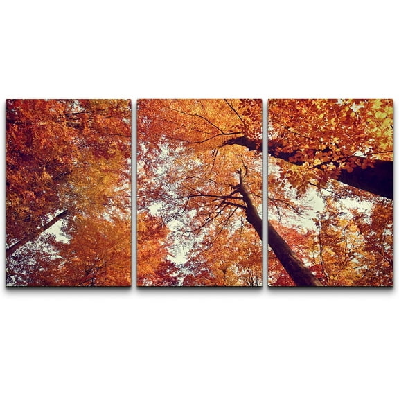 wall26 Canvas Print Wall Art Set Ground View of Red & Orange Fall Trees Nature Wilderness Photography Realism Chic Scenic Relax/Calm Multicolor for Living Room, Bedroom, Office - 24"x36"
