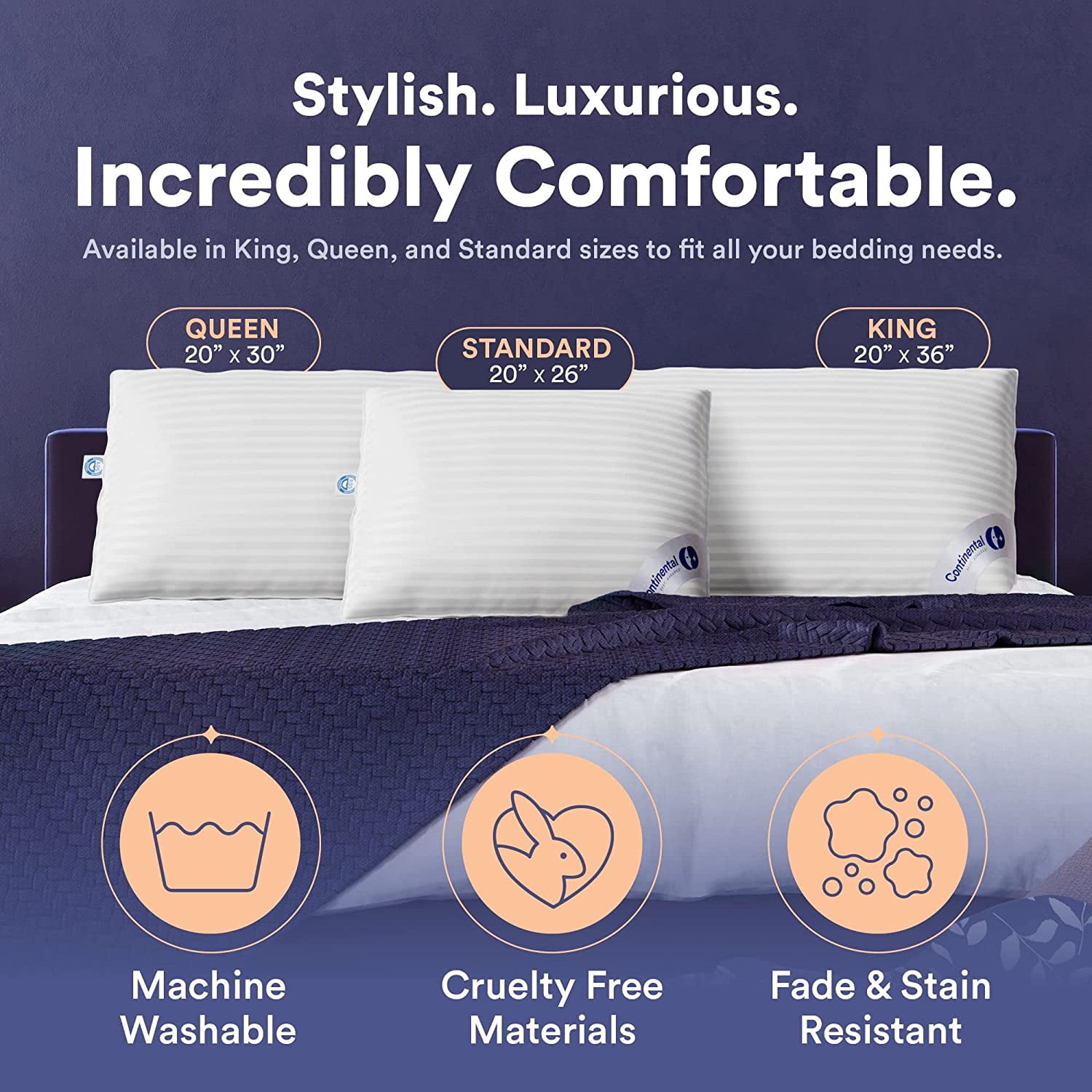 Continental Bedding 700-Soft Pillow, King (Pack of 1), White