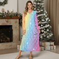 thumbnail image 4 of SEANATIVE Women's Housecoat Soft Cozy Sleepshirt Button Front Nightshirt Long Sleeve Indoor Home Bedroom Dress Long Length Sleepwear Comfortable Loungewear, M, Rainbow Mermaid Scale Print, 4 of 7