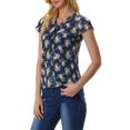 thumbnail image 4 of Unique Bargains Women's Ruffle V Neck Cap Sleeve Chiffon Floral Blouse Top S Dark Blue, 4 of 6