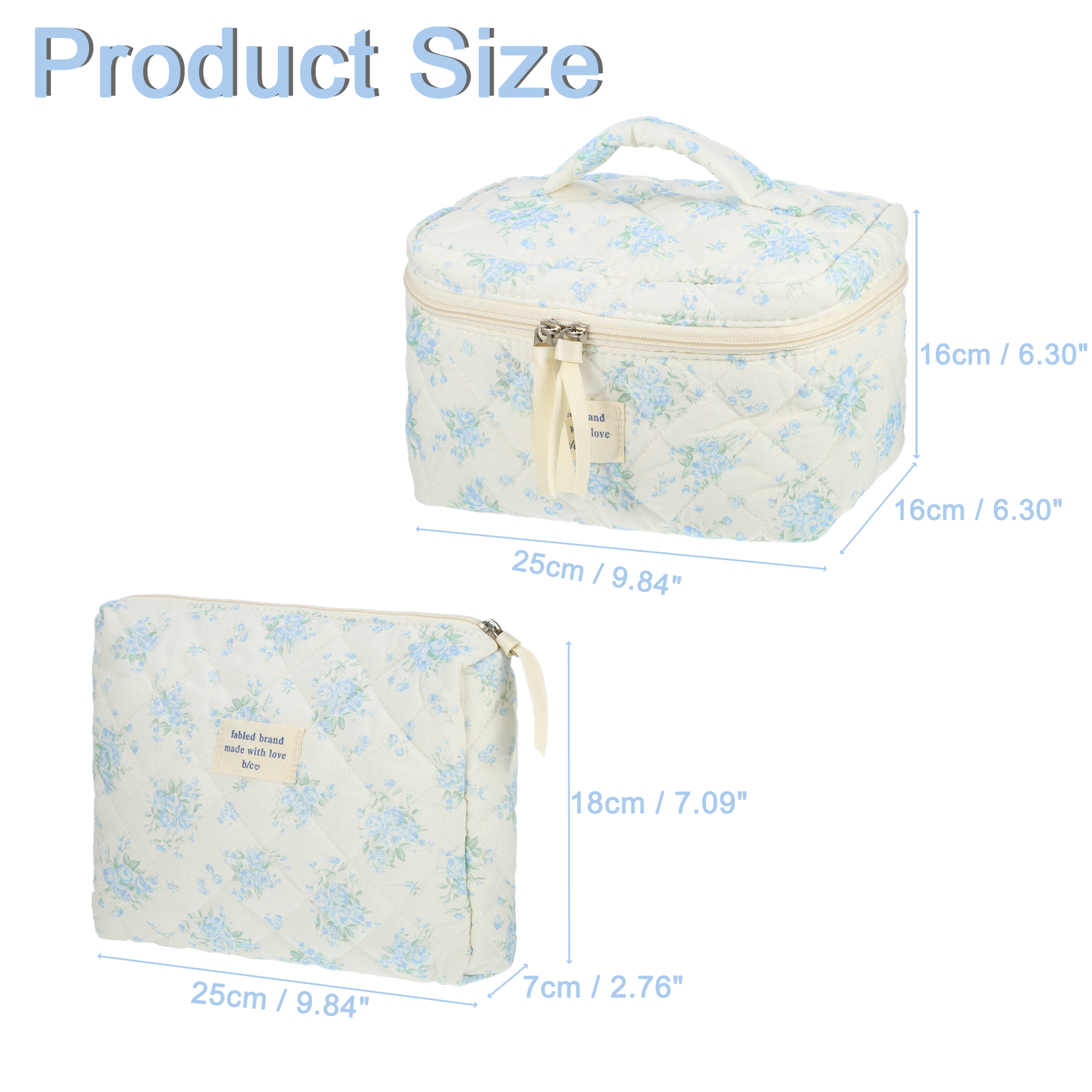 Unique Bargains 2pcs Quilted Makeup BagLarge Capacity White