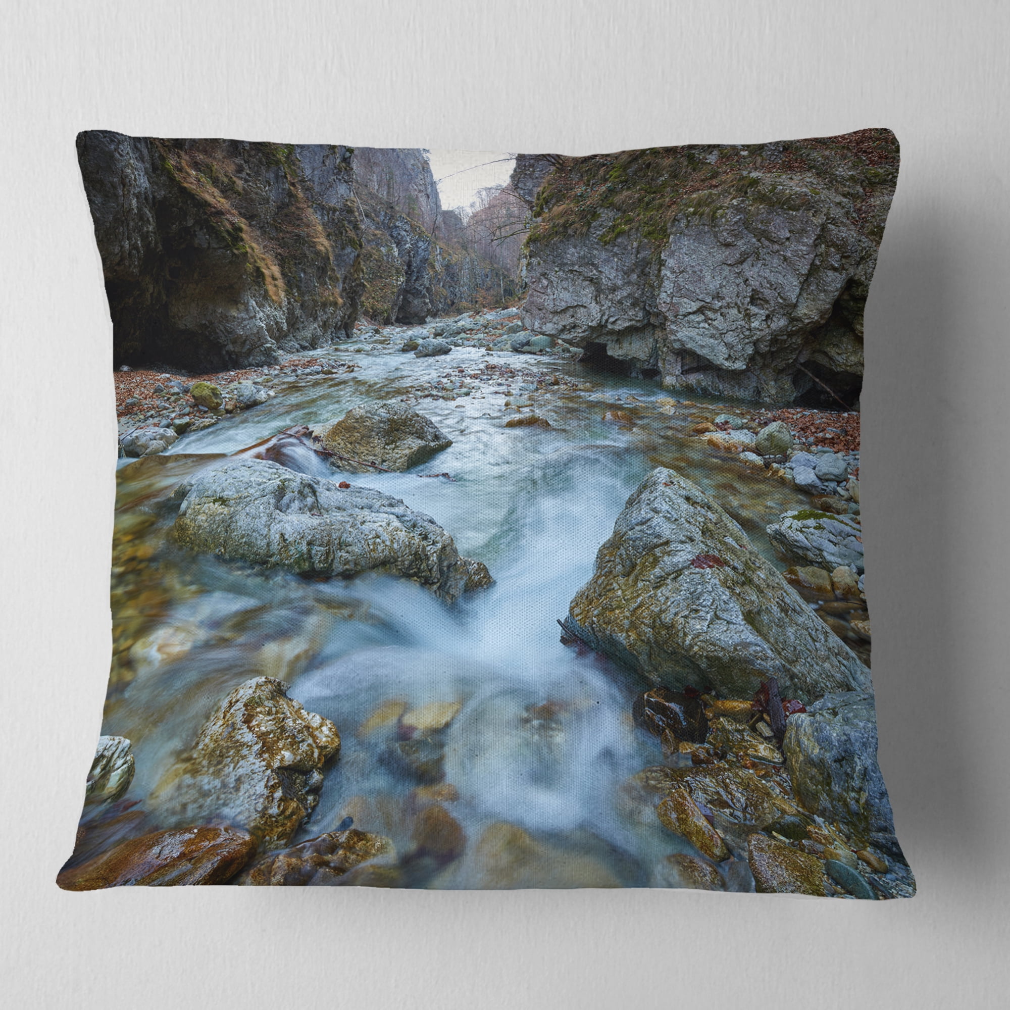 Designart Blue Water in River - Landscape Photography Throw Pillow - 16x16