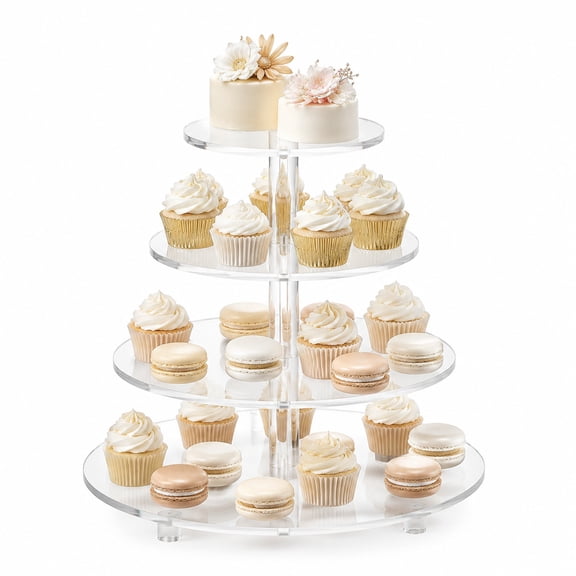 4 Tier Cupcake Stand,Clear Acrylic Round Cupcake Tower,Cupcake Holder Cup,Cake Tower Stand,Dessert Display Stand for Weddings Birthday Baby Shower Tea Party Pastry