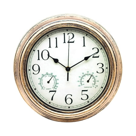 Amacok Indoor Outdoor Waterproof Wall Clock with Thermometer and Hygrometer