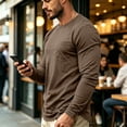 thumbnail image 5 of Domuza Mens Long Sleeve Shirt with Pocket Crew Neck Shirts Casual Solid Lightweight Basic T-Shirt Khaki L, 5 of 8