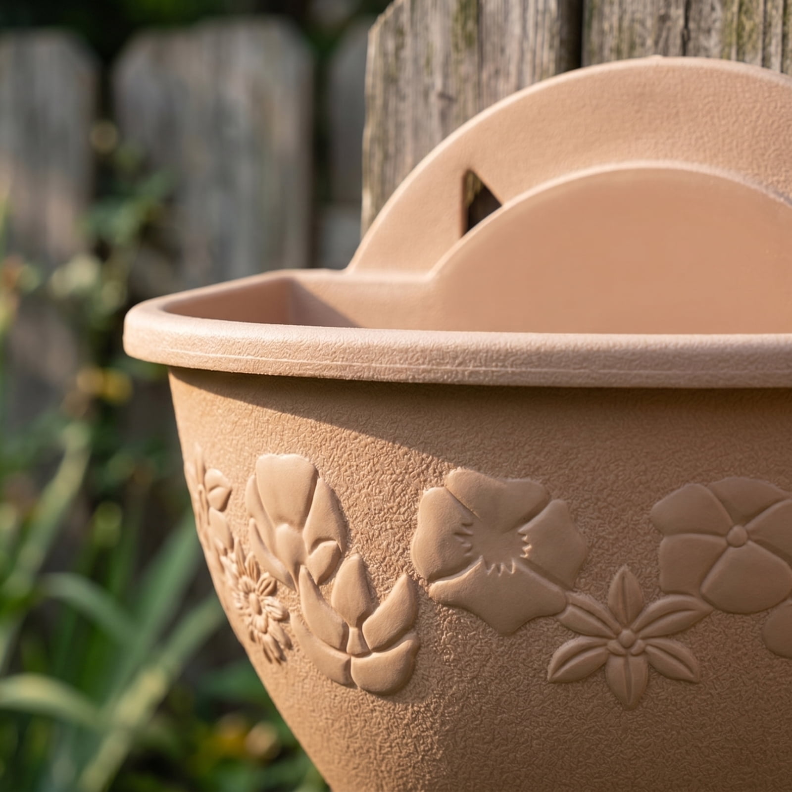 Planter Pot, Embossed Floral Light Brown Small, 1 Piece, for Railings and Wall Vertical Gardening Vegetables Flowers
