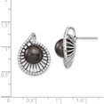 thumbnail image 3 of Sterling Silver S Majestik Rh-Plated 10-11mm Blk Imitat Shell Pearl Cz Earrings (21.5 X 16.4) Made In China qmje137b, 3 of 5