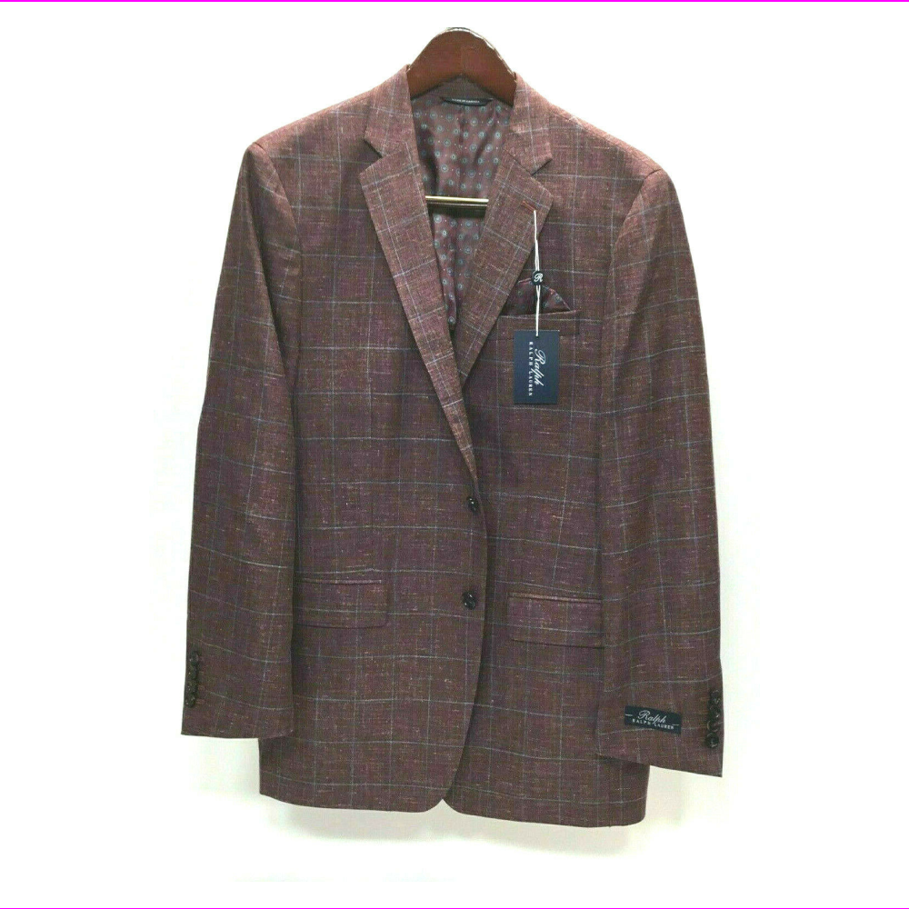 Ralph Lauren Men's Nyge Wool-Silk-linen Blend Coat Brick 54Reg 