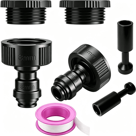 HIBIBUD 2Pcs Faucet Adapter 3/4"To 5/16"Quick Connect Drip Irrigation Connector,Quick Connect,Sink to Garden Hose Adapter,2 End Caps,3/4"Faucet to 5/16"Tubing,Drip Irrigation Parts