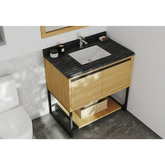 Laviva 313SMR-36CO-BW Alto 36" California White Oak Vanity with Black Wood Marble Top