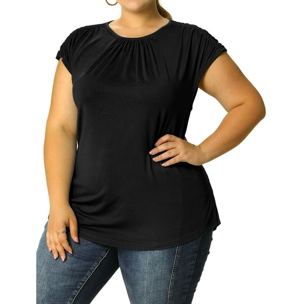 Camiseta Casual de Verano Agnes Orinda Cuello Redondo Negro 1X