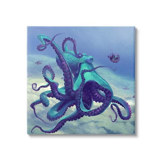 Stupell Industries Vivid Underwater Octopus Animals & Insects Painting Gallery Wrapped Canvas Art Print Wall Art, 17 x 17