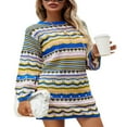 thumbnail image 4 of Robe Moulante Mini pour Femmes Boho Manches Longues Col Rond Robe Ajourée, 4 of 7