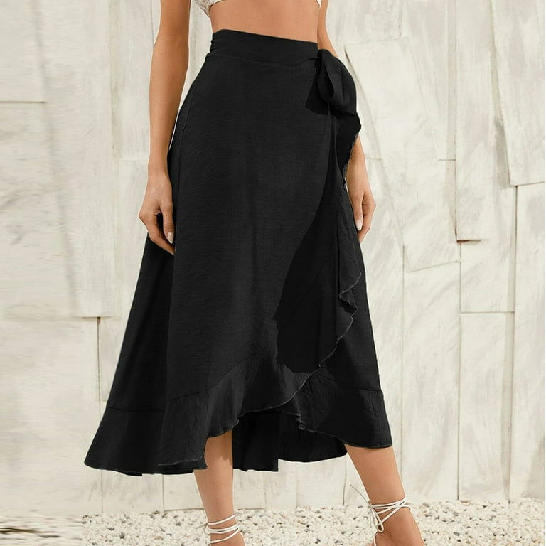 Abcnature Women's Casual Slit Wrap Asymmetrical Elastic High Waist Maxi  Draped Skirt Summer Soft Fit Flowy Handkerchief Hemline Midi Skirt  Irregular