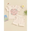 thumbnail image 2 of FEORJGP Toddler Baby Girl Summer Outfits 0-3Y Infant Short Sleeve T-shirt Crew Neck Shirt Daisy Letter Print Tops + Shorts Set  Little Girl Loose Casual Daily 2Pcs Clothes, 2 of 9