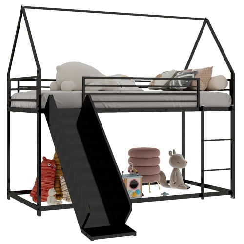 taoruifang Twin Low Loft Bed with Slide Metal Frame Black