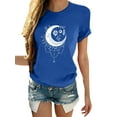 thumbnail image 1 of MAWCLOS Women T-Shirt Moon And Sun Printed Tee Summer Tops Boho Work Short Sleeve Shirt Blue M, 1 of 2