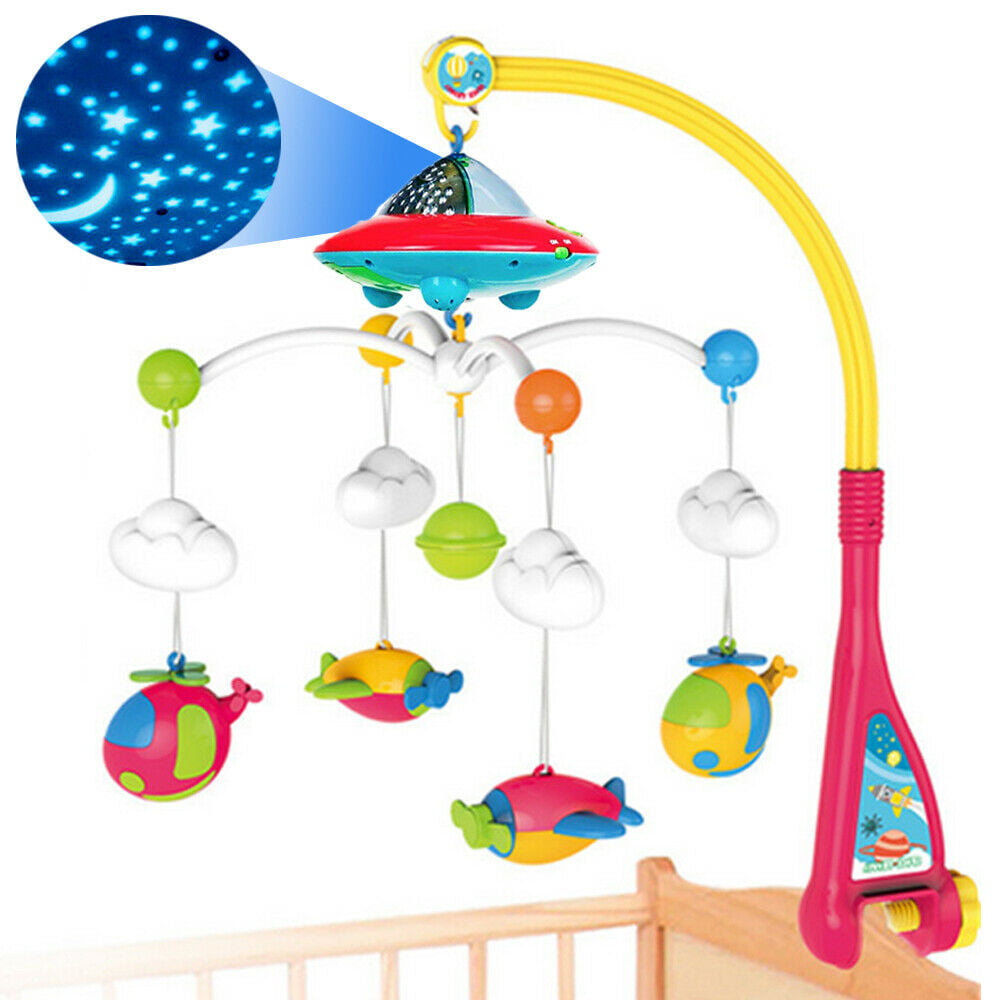 Pink Baby Musical Mobiles,Crib Projection Mobiles Music Bed Bell Hanging Rotating Rattle Cot Toys Baby Soothers Sound Educational Toy for Infant Toddler