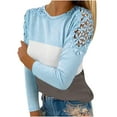 thumbnail image 2 of Puntoco mujeres Casual Color bloqueo cuello redondo encaje ahueca hacia fuera manga larga pulóver blusa adelgazante camiseta tops Puntoco Puntoco-2668, 2 of 5