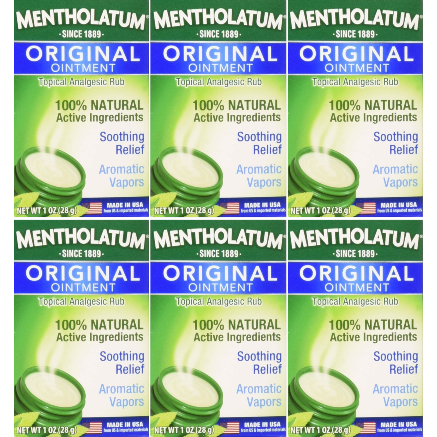 6 Pack Mentholatum Ointment/Topical Analgesic/Aromatic Vapors, 1 Ounce