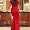 thumbnail image 2 of Women's Trendy Elegant Dress One Shoulder Solid Color Ruffle Slit Party Glitter Long Dress Valentine's Day Gifts, 2 of 7