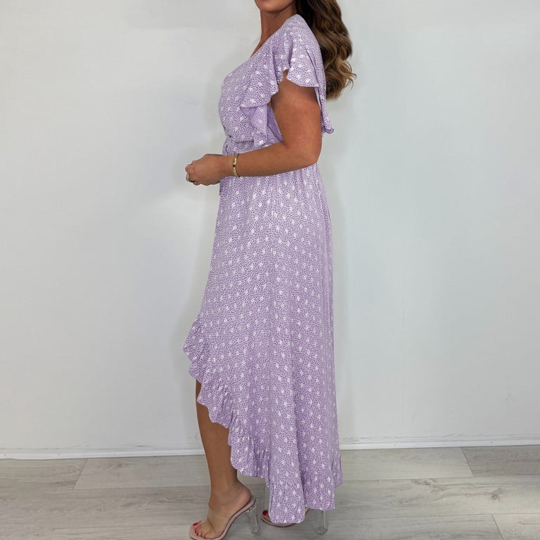 Ovbmpzd Lounge Dress for Women Purple Midi Dress V Neck Knee Length Short  Sleeve Dresses Womens Holiday Dress XXL - Walmart.com