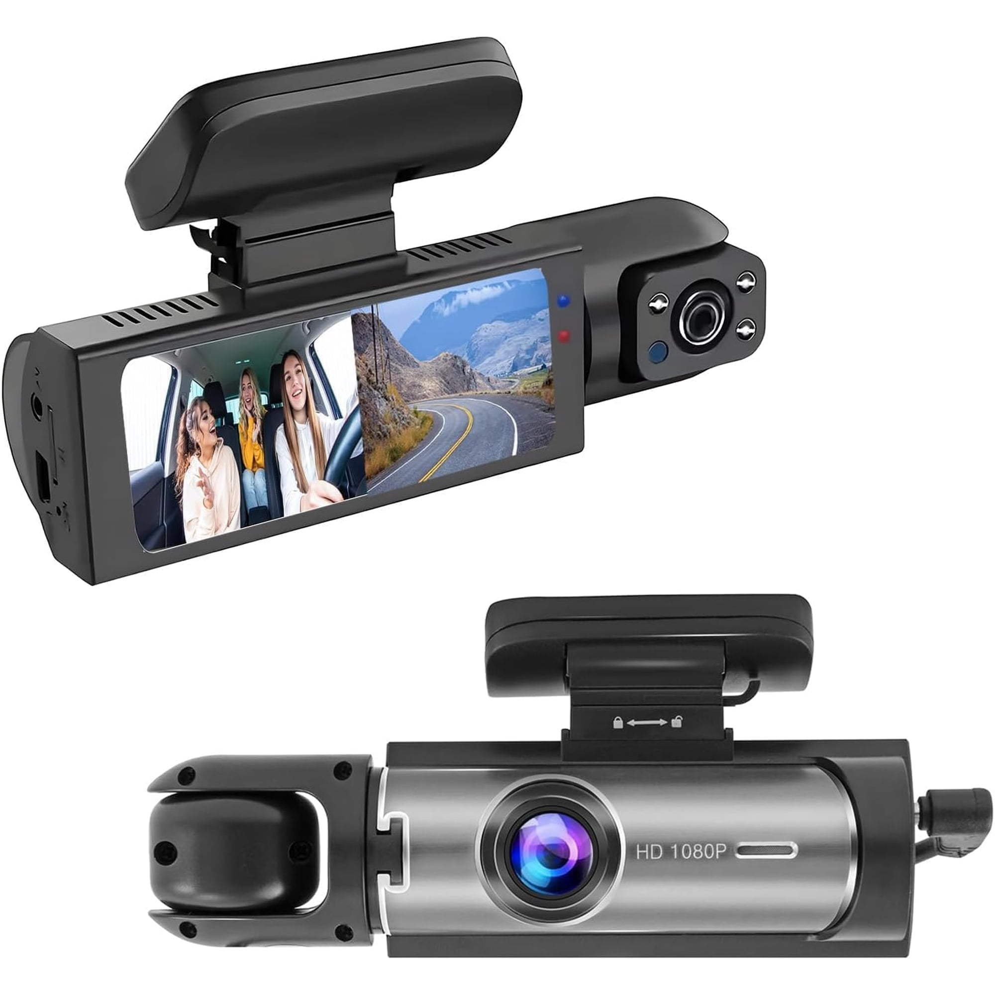 Dashcam Front and Inside,Car Camera Dash Cam for Cars,Driving Recorder with IR Night Vision,Loop Recording,Wide Angle Lens,3.16 Inch IPS Screen,Parking Mode