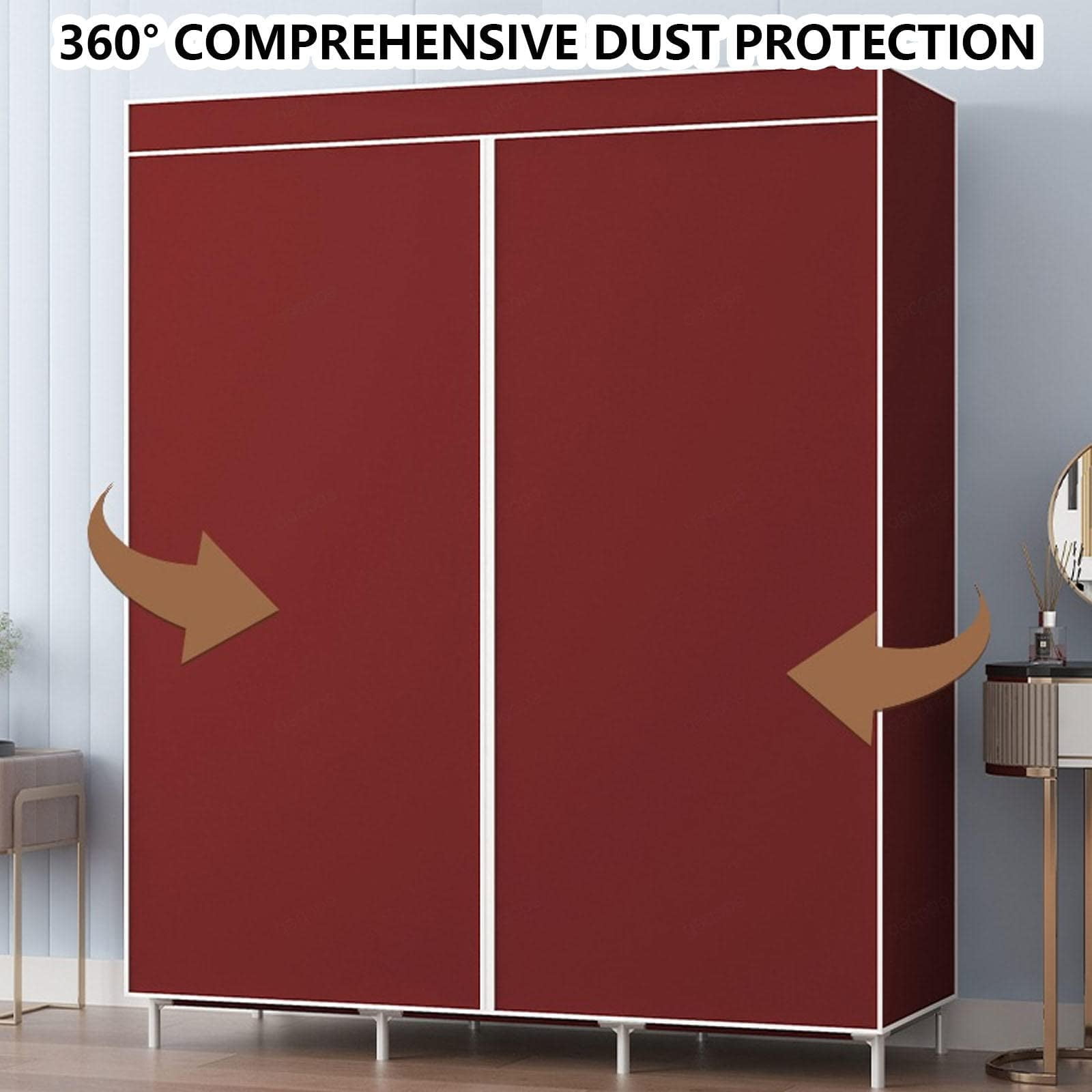 Portable Closet Storage for Home Bedroom, Non-woven Fabric Wardrobe Closet and Organizers and Storage, Dustproof Clothes Rack Shelf, Red