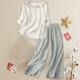 thumbnail image 2 of Breezora Women's 3/4 Sleeve Cotton Linen Set Breathable Loose Fit Outfit For Vacation Or Daily L Size White, 2 of 8